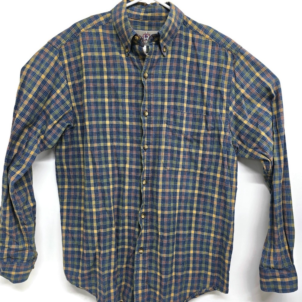 Territory Ahead Mens Southwestern Plaid Button Up Shirt Blue Yellow Small